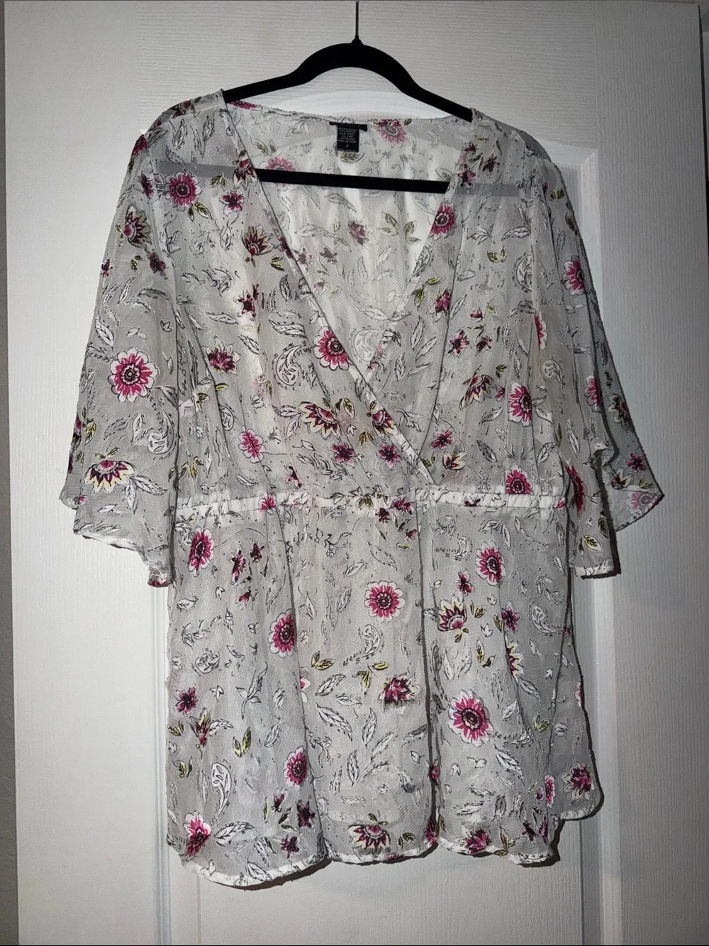 torrid White Floral Wrap Babydoll with Pink Accents